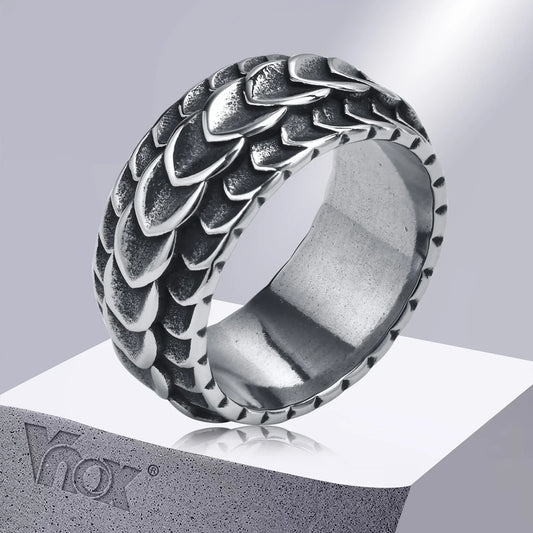 Vnox Rock Punk Viking Dragon Carved Rings for Men โ Vintage Silver Stainless Steel Jewelry