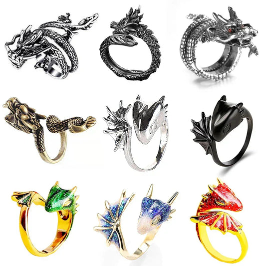 Jisensp Retro Viking Dragon Ring โ Adjustable Gothic Punk Jewelry for Men & Women