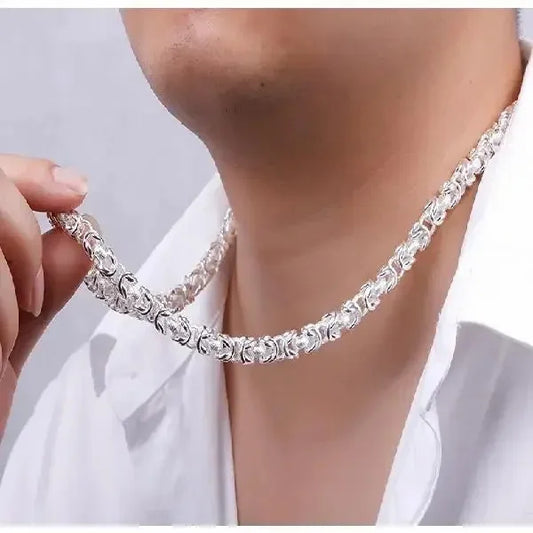 DOTEFFIL Solid 925 Sterling Silver Dragon Necklace โ 8mm Round Faucet Chain for Men (60cm)