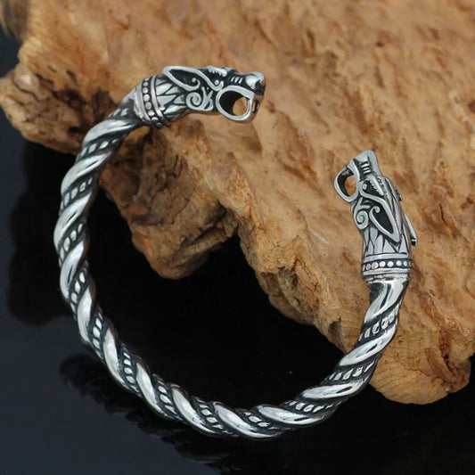 Fashion Gothic Dragon Head Bracelet โ Viking-Inspired Open Cuff for Men & Couples