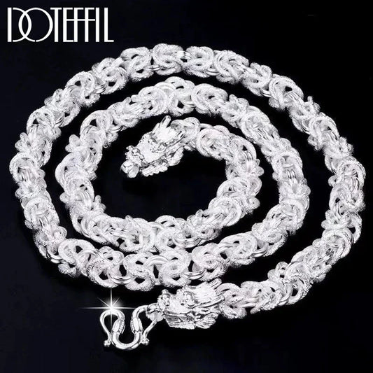 DOTEFFIL Solid 925 Sterling Silver Dragon Necklace โ 8mm Round Faucet Chain for Men (60cm)