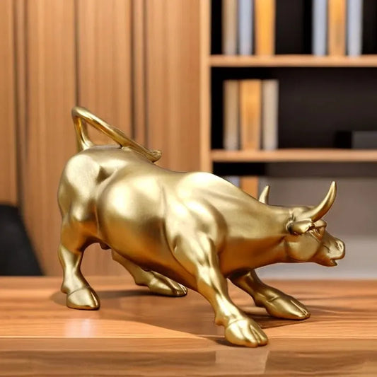 NORTHEUINS Wall Street Bull Market Resin Ornament – Feng Shui Fortune & Wealth Figurine